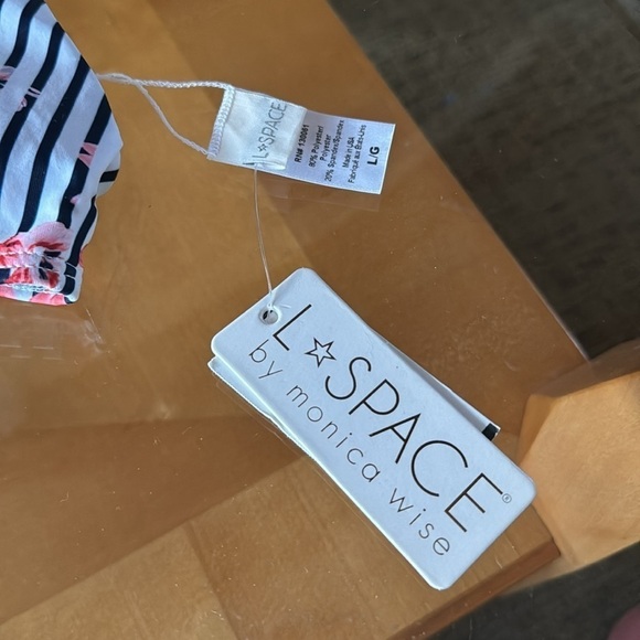 New L*Space striped White Blue Floral Bay Pullover Bikini Top Swimwear Sz L NWT - Picture 5 of 8